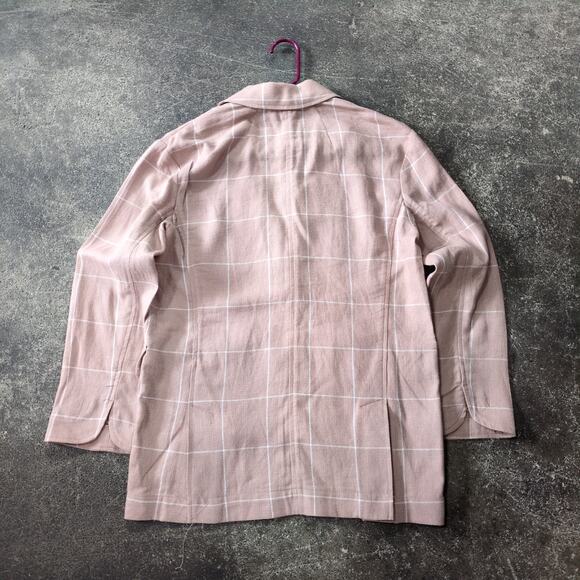New Madewell Linen Blazer Jacket Womens S Pink Breezewoven Larsen Windowpane - Picture 3 of 11